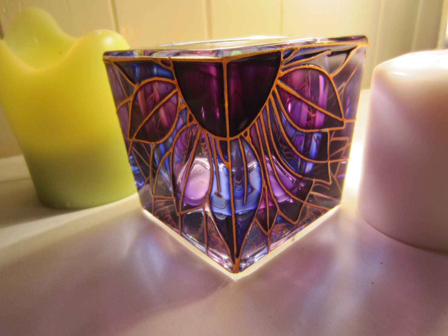 Hand Painted Glass Candle Holder