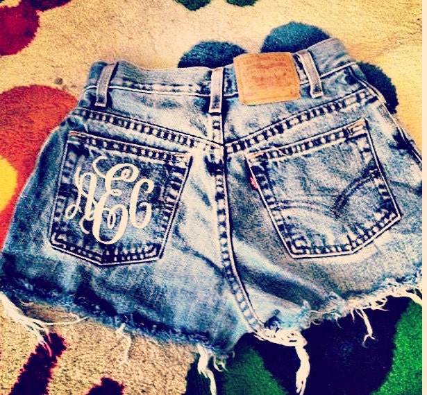 Monogrammed High Waisted Denim Shorts Custom Made Preppy Initial Shorts Sorority Tumblr Hipster