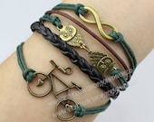 bronze bicycle&cute owl bracelet infinity karma bracelet wish bracelet friendship charm bracelet adjustable-N1425