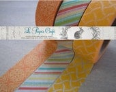 DESIGNERS TRIO Washi Tape - Mid Century Stripes/Damask Orange Yellow Pattern Masking Tape - 15mm x 10m