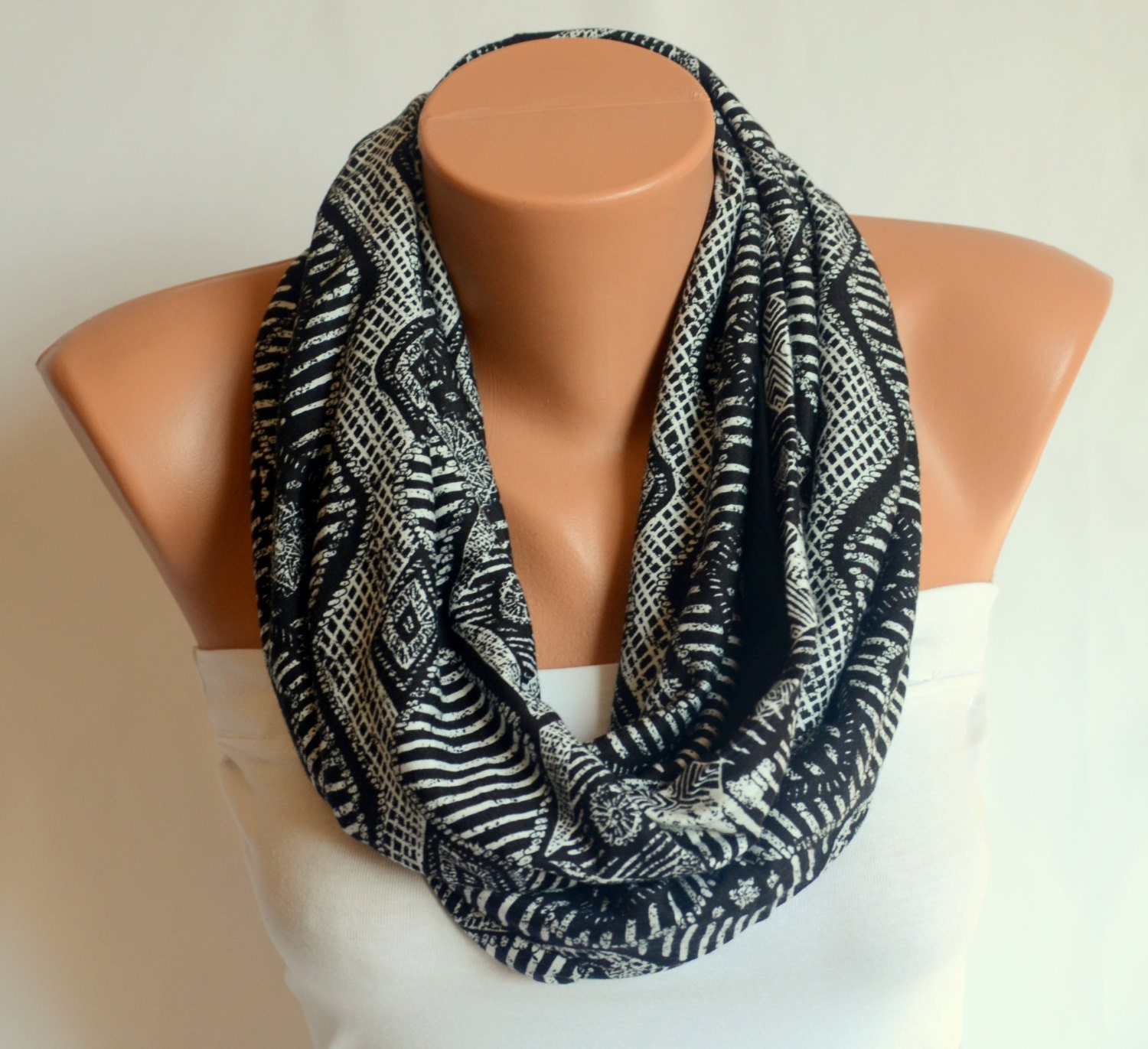 Cotton jersey aztec tribal patterned infinity scarf circle scarf birthday gifts women's fashion accessory spring trend