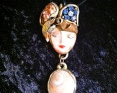 Seashell Mermaid one of a kind mixed media wearable art pendant necklace jewelry