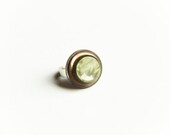 Adjustable Button Ring Vintage Upcycled Green Brown Sterling Silver