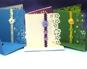3 SPECIALGreen, White, Blue Bright Notecard/Envelope Stationary, Embellished Blank Card/Envelope, UNIQUE Handmade Card/Envelope Stationary