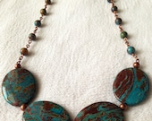 Turquoise Blue Imperial Jasper and Copper Necklace Statement Necklace