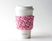 Crochet Coffee Cup Sleeve in Pink Multi - READY TO SHIP -