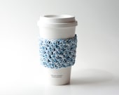 Crochet Coffee Cup Sleeve in Blue Multi - READY TO SHIP -