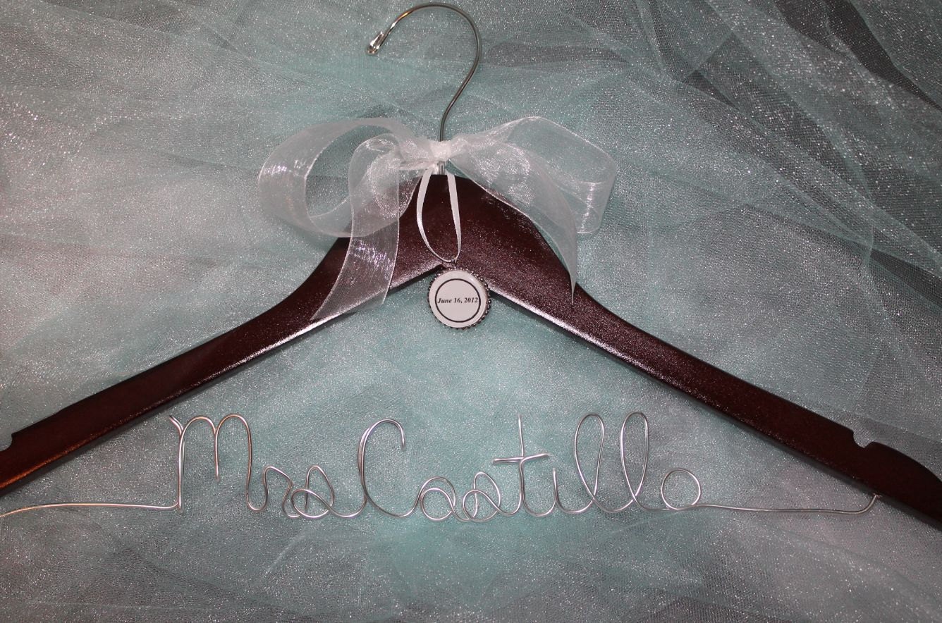 Wedding Dress Personalized Bride, I Do or Mrs. Hanger - Complete Hanger - Including Date Charm