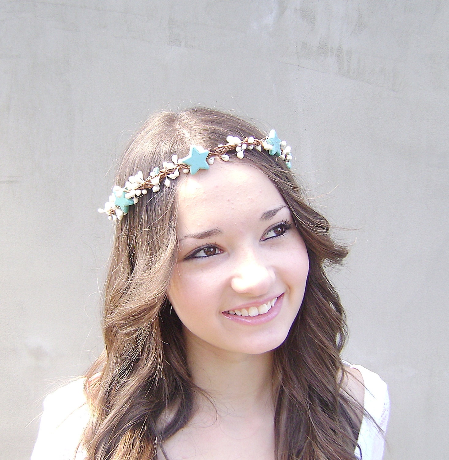 Something Blue Crown, Blue White Crown, Woodland, Bridal Wreath , Beach Wedding, Hair Wreath, Garden, turquoise stars and white berries