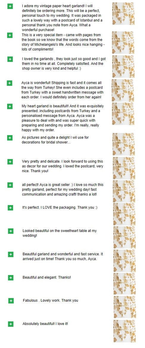 Paper Heart Garland from Vintage Book, rehersal dinner, romantic home decor, custom lengths, wedding decoration