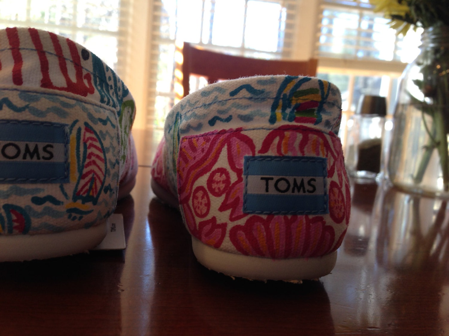Lilly Pulitzer Inspired Handpainted Toms- Multi Pattern (you gotta regatta, sailors valentine, Chiquita Bonita ) Sizes 5-8.5