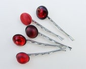 Ruby Red Rhinestone Bobby Pins, hair accessories, girls, women, silver hair pins