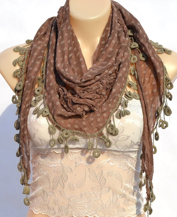 The new fashion cotton scarf, coffee color stripe lace scarf, shawl, comfortable and soft, feminine accessories