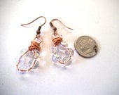 Wire-Wrapped Dangle Earrings, Clear Transluscent Beads, Copper Wire