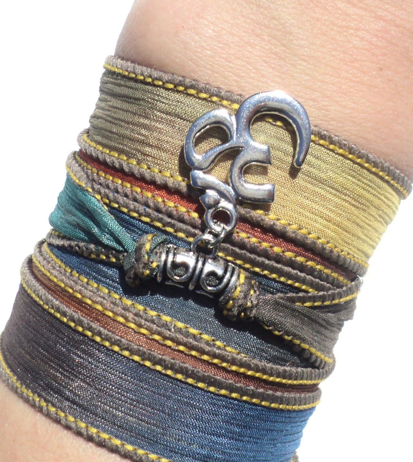 Om Silk Wrap Bracelet Yoga Jewelry Namaste Bohemian Meditation Upper Arm Band Earthy Etsy Unique Gift For Her Under 50 Item Y140