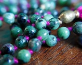108 Mala Necklace Ruby in Zoisite Anyolite Prayer Beads Meditation Yoga Jewelry Knotted Gemstone Buddhist Rosary
