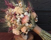 Rustic Farmhouse Wedding Bouquet, Bridal Bouquet, Shabby Chic, Dried Flower Bouquet, Blush Peony Bouquet with Wheat and Wild Flowers