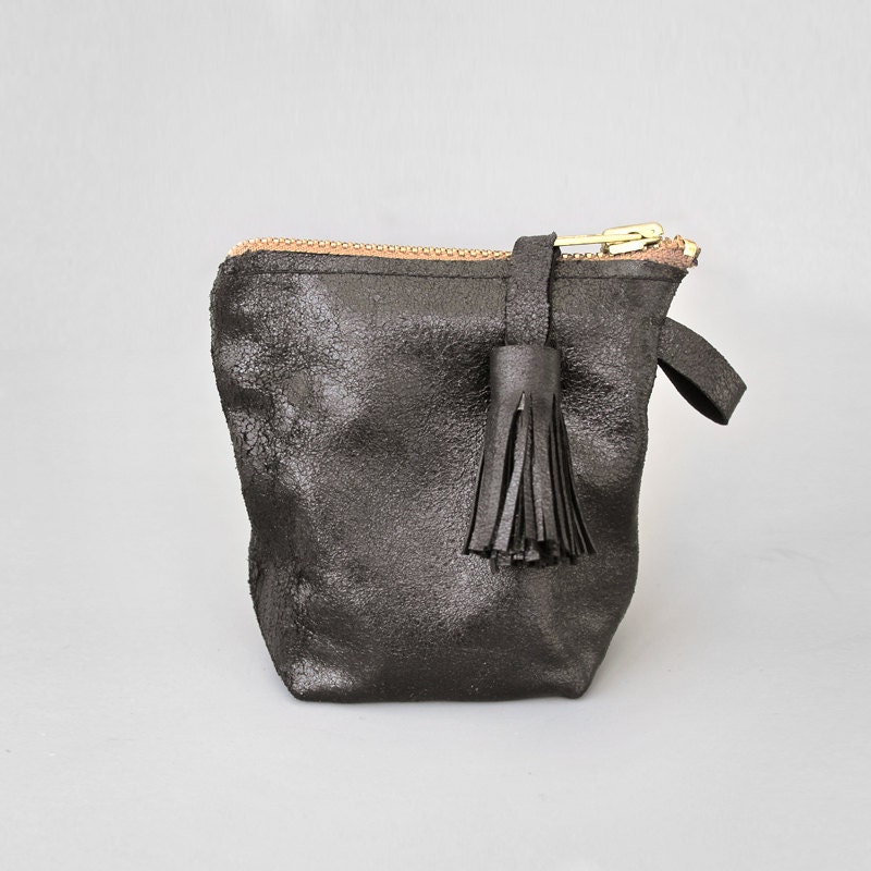 Black Leather Coin Purse / Pouch