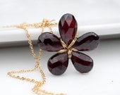 Garnet Pendant Necklace, Garnet Necklace, Delicate Necklace, Bridal Necklace