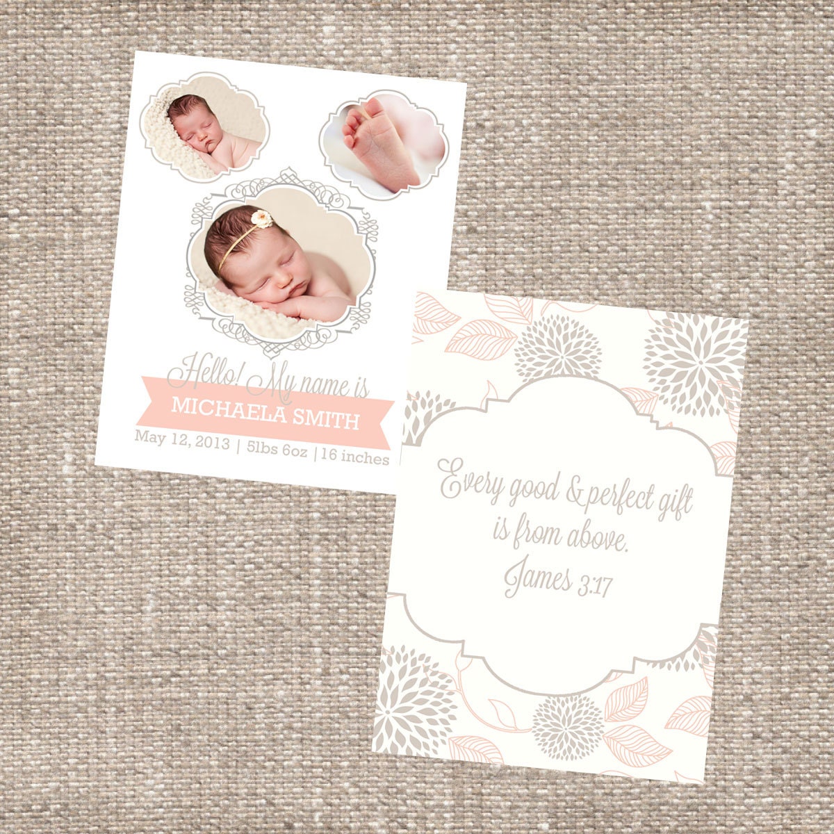 Baby Girl Birth Announcement - Photo Card - Scripture Bible Verse - Spring