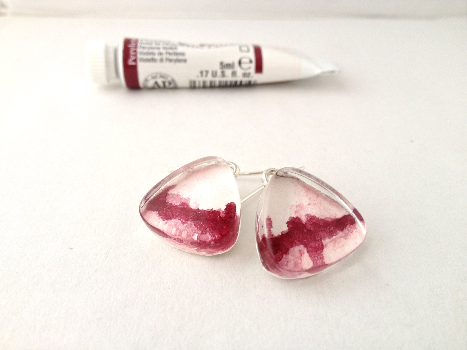 Abstract Perylene Violet Watercolor - Wearable Artwork Earrings  - Original Watercolor Paintings - One of a Kind - Sterling Silver