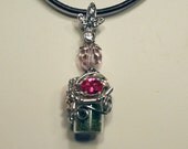 Tiny Fairy Bottle with Dragonfly on Leather Cord