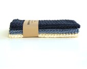 Crochet washcloths, crochet wash cloths, cotton washcloth, blue marine, natural,