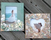 Mosaic Seashell embellished picture frames - bridal wooden frame - wedding gift - beach house