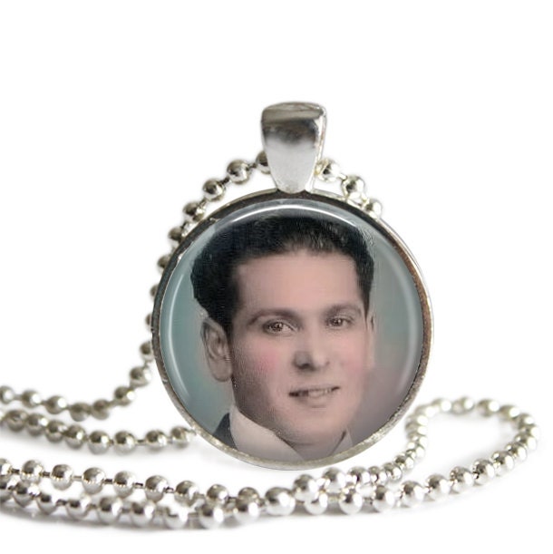 Custom Photo Round Glass Tile Pendant in a silver tray