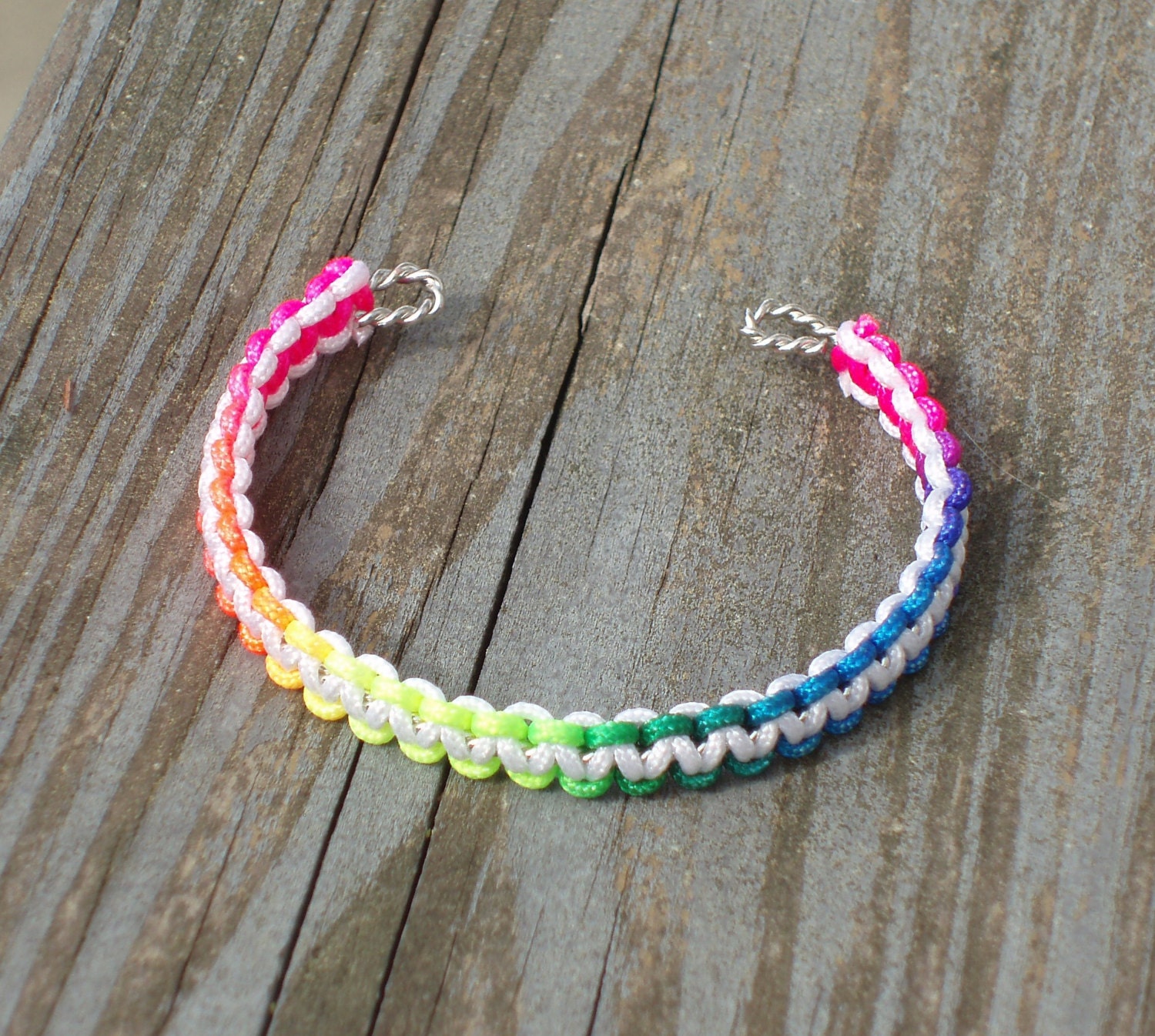 Rainbow White Macrame Cuff Bracelet