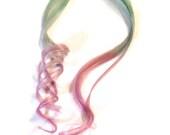 Pastel Ombre Human hair extensions, Pastel teal, purple, pink 18" long, 1" wide. TWO PIECES