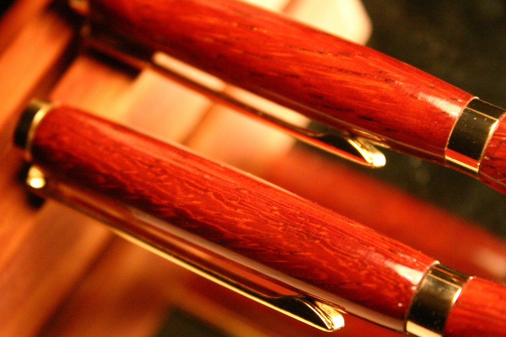 Wood Pen Pencil Set in padauk wood with 24k gold
