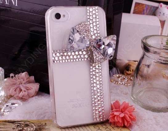 Tiffany blue iphone case bow iphone cover Bling Tiffany style Bow iPhone 4 Case Custom Handmade rhinestone Crystal cross bow iphone 4s case