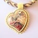 Beadwork Bead Embroidery Pendant Necklace with Mexican Crazy Agate - VALENTINE HEART - Bright Geometrics - yellow - bronze - grey - Heart