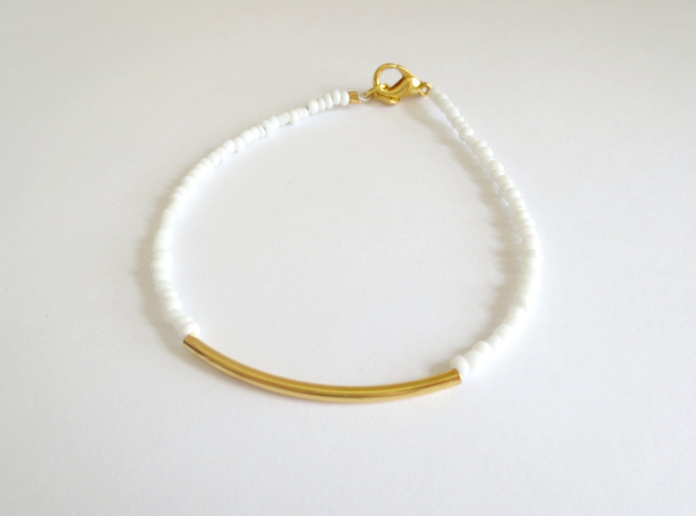 White Bar Bracelet/ Curved Minimalist Jewelry