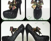 After Dark Glitter High Heels with Camo Bow - ChelsieDeyDesigns After Dark Glitter High Heels with Camo Bow - ChelsieDeyDesigns