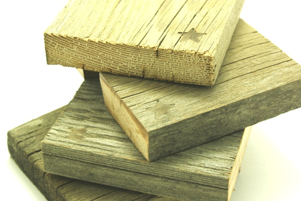 Barnwood Drink Coasters - Cabin Decor - Reclaimed Wood burned Coaster set with stars