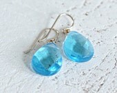 Sky Blue London Blue Teardrop Earrings Simple Earrings Faceted Gemstone Light Blue Jewelry For Her Artisan Handmade (R088)