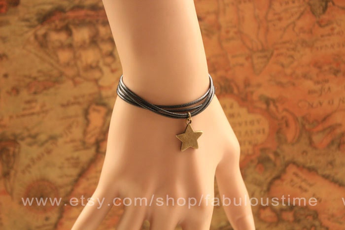 Star bracelet,charm bracelet,retro bronze star pendant,love bracelet---B328