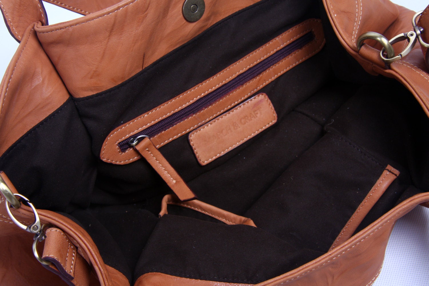 Slouchy Leather Satchel Bag in Tan