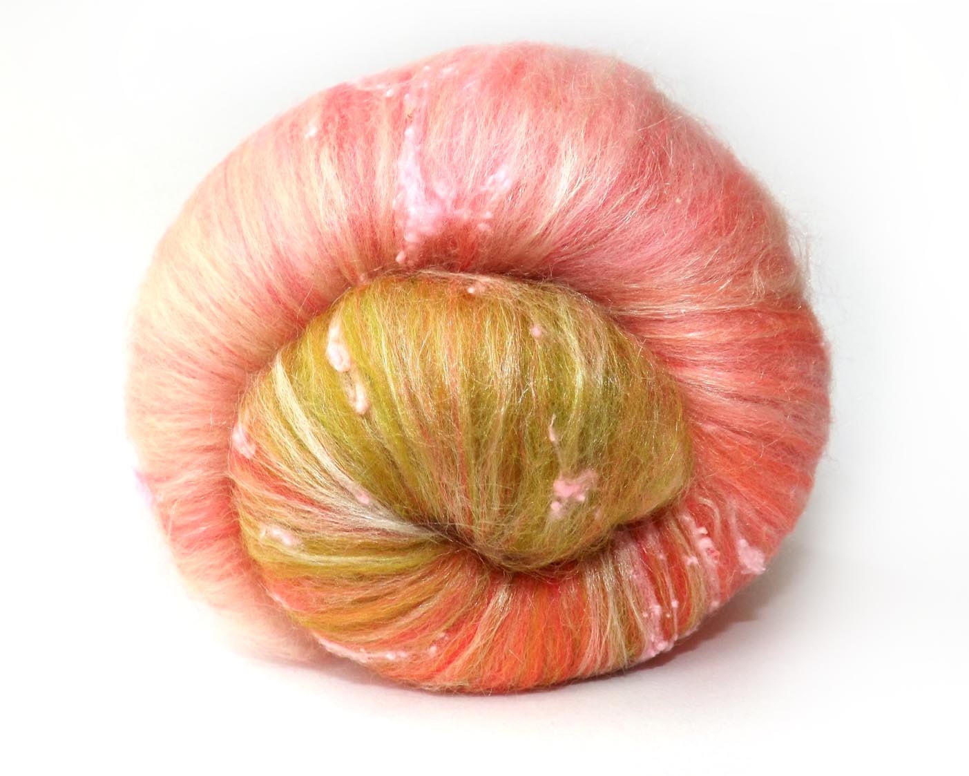 Spinning batts - 100g - 3.5oz - merino wool - tussah silk - silk noil - THE APPLE BLOSSOM