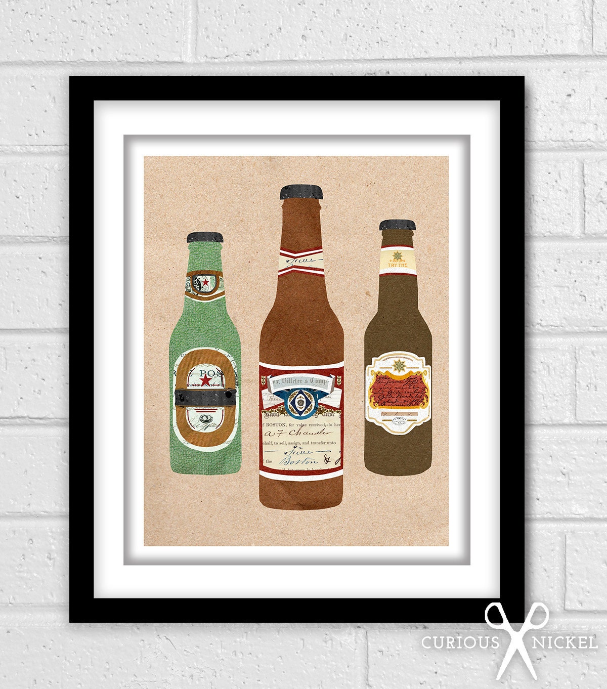 Beer Bottle Collage - Bar/Kitchen/Alcohol Poster Print - Art Collage Illustration Print - 8x10
