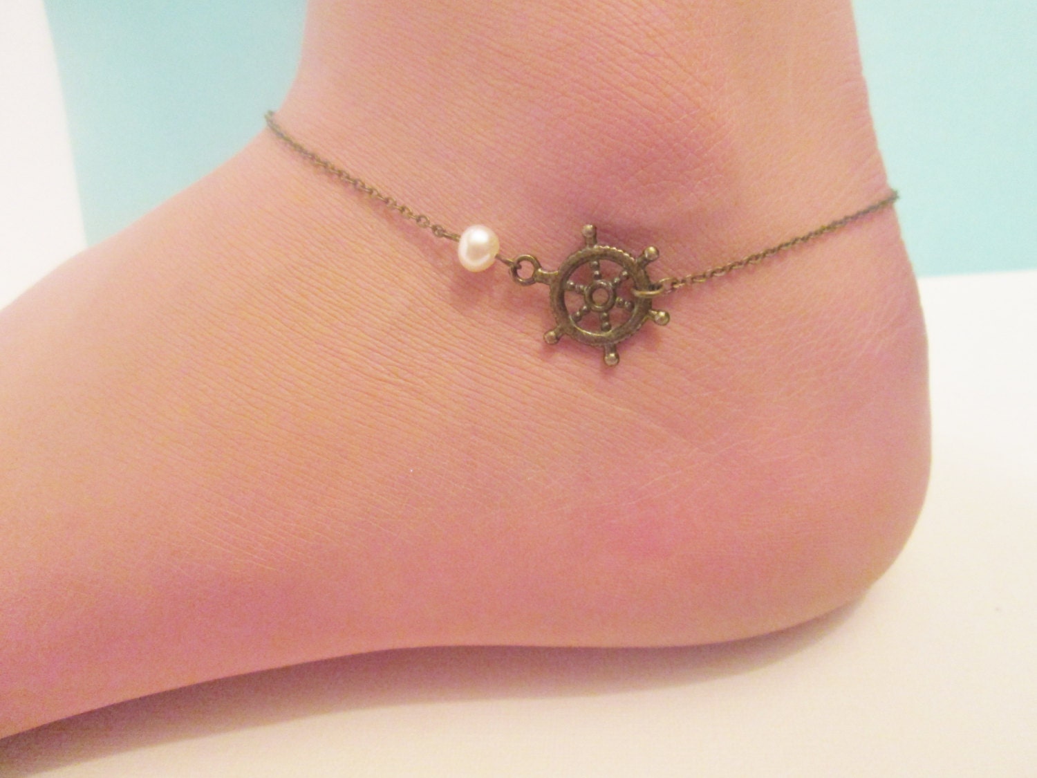 Little rudder anklet with freshwater pearl