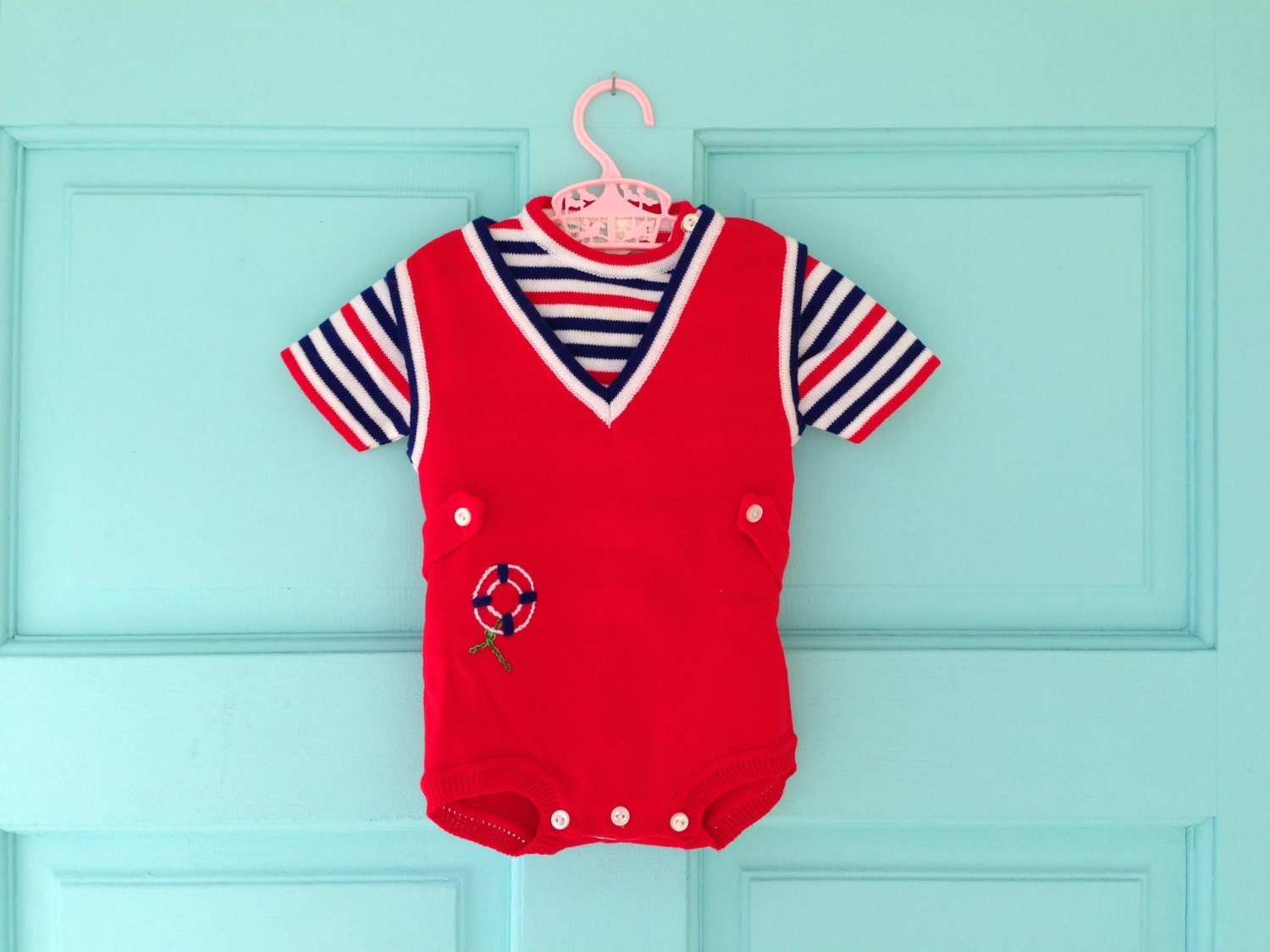 Vintage Outrageous Striped Knit Sailor Onsie and Shirt