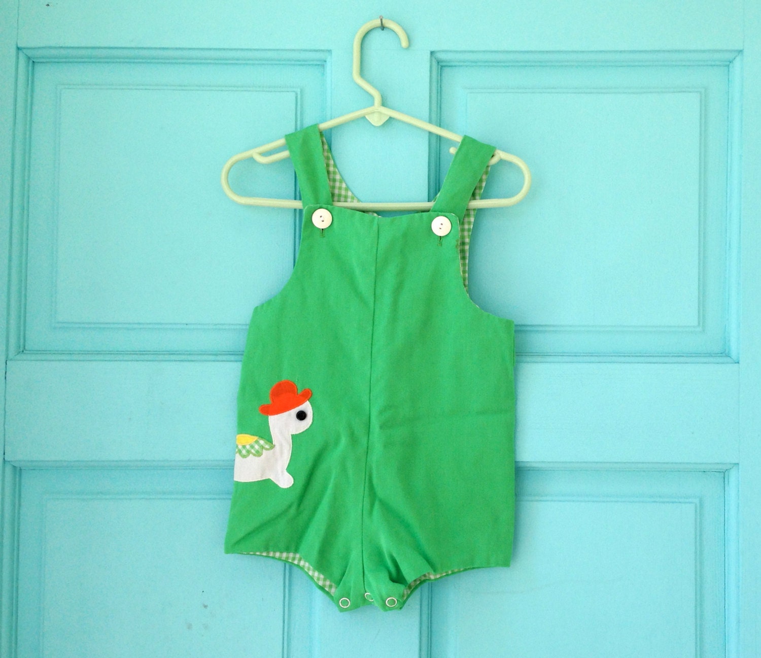 Vintage Cotton Green Turtle Overalls Jumper 12-18 Months
