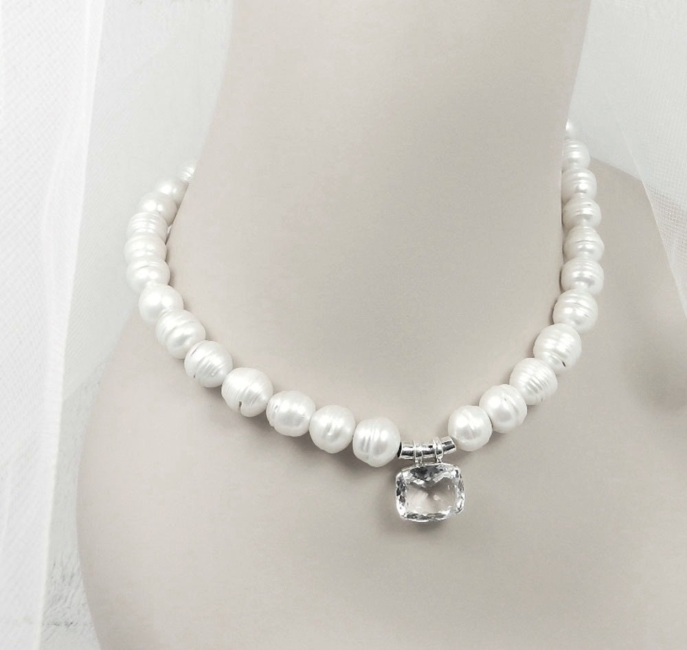 Pearl Pendant Necklace Bridal Pearl Jewelry Statement Wedding Jewelry