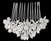Vintage Inspired Swarovski Crystal, Bridal Flower Hair Accessories, Wedding Pearl Hair Comb, Clear Rhinestone Bridesmaid Gifts-118728548