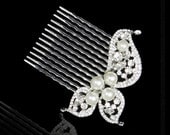 Luxury Bridal Swarovski Crystal Pearl Hair Comb, Vintage Inspired Wedding Headpiece, Rhinestone Hair Accessories, Bridesmaid Gift-129061439