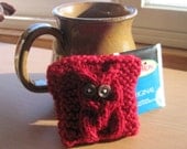 Small Red Owl Tea Wallet, Hand Knit Tea Bag Holder, Owl Purse