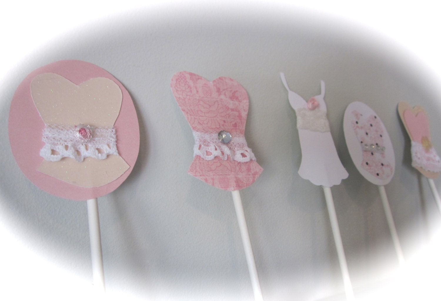 Bachelorette party cupcake toppers corset lingerie heart lips and high heel MIX and MATCH set of 12 SHABBY chic vintage look